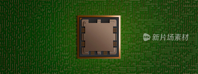 AMD Ryzen 9 AM5在迷宫般的绿板电路上用铜线正射优越视图3D渲染